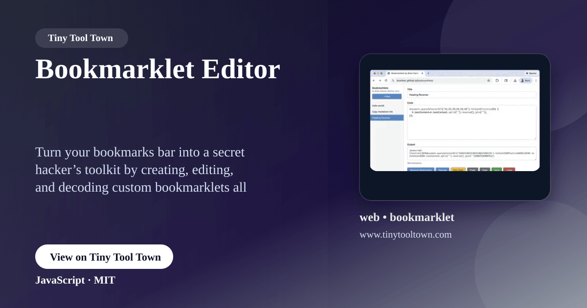 Bookmarklet Editor - Create custom bookmarklets and manage your who...