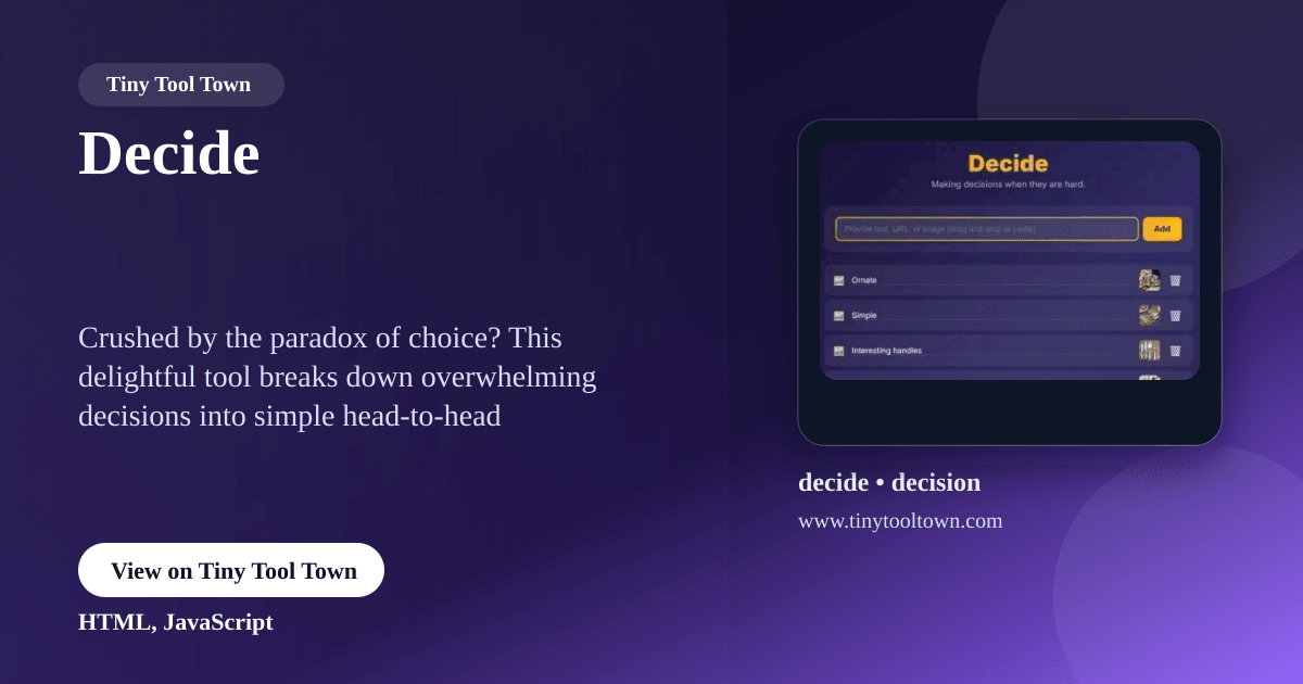 Decide Ru Decide - Make decisions when they are hard! | Tiny Tool Town