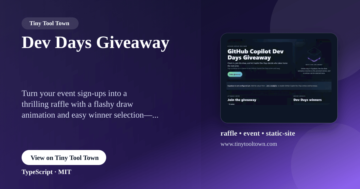 Dev Now Raffle Dev Days Giveaway - A static raffle app for event sign-ups and winn...