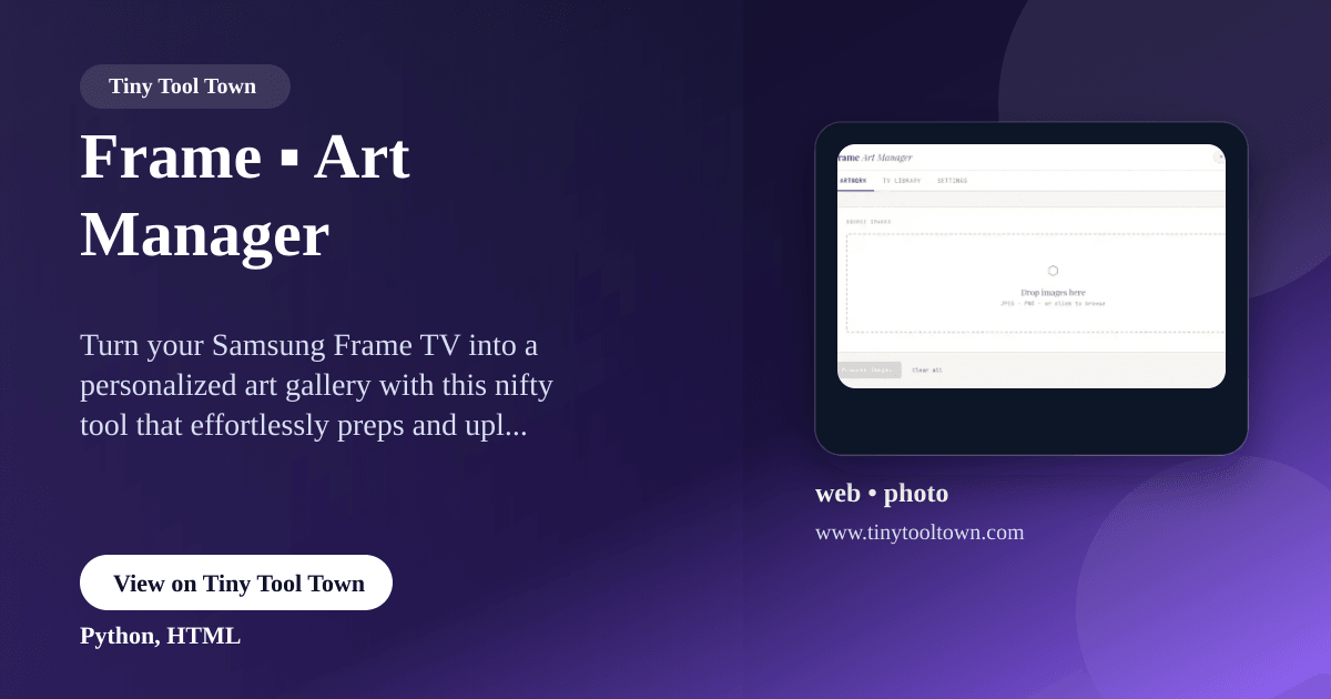 Frame Manager Frame Art Manager - Lightweight client‑side tool for preparing an...