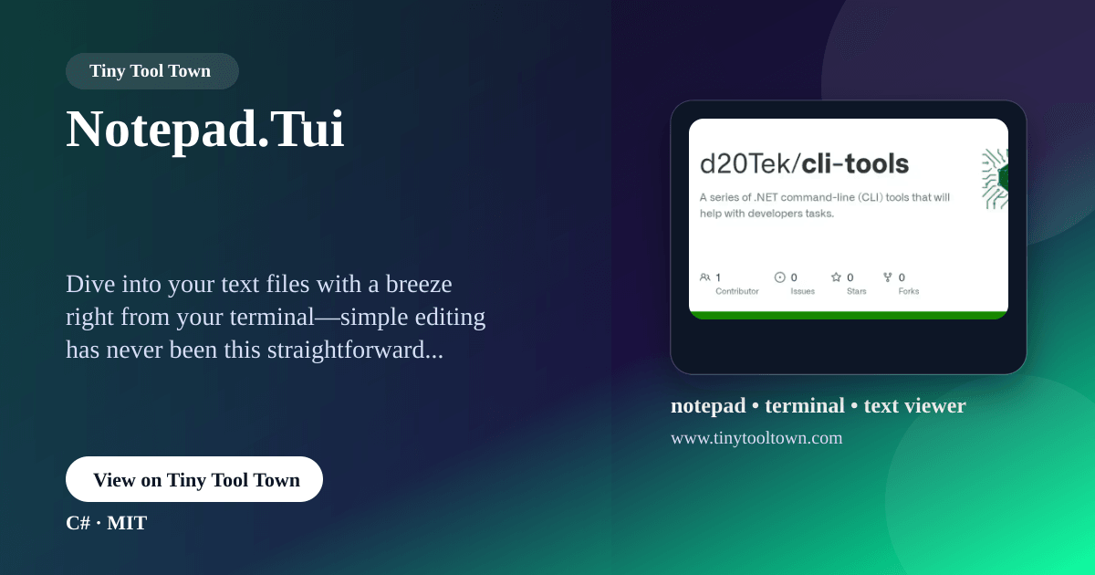 Note Pad File Viewer Notepad.Tui - Read and edit text files simply from your terminal wi...