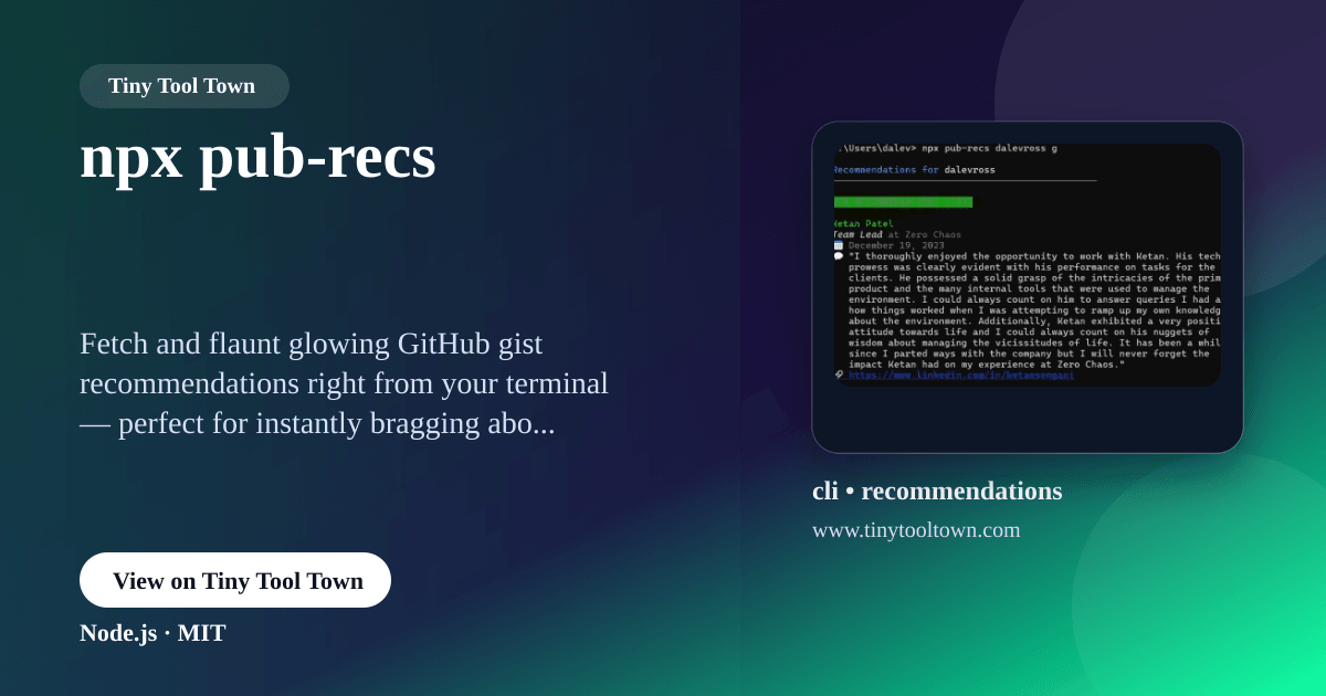 npx pub-recs - CLI Tool to display recommendations from GitHub gist...