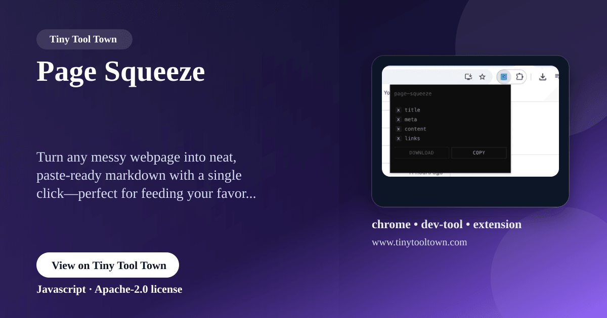 Page Squeeze - Squeezes webpages into clean LLM paste-able markdown...