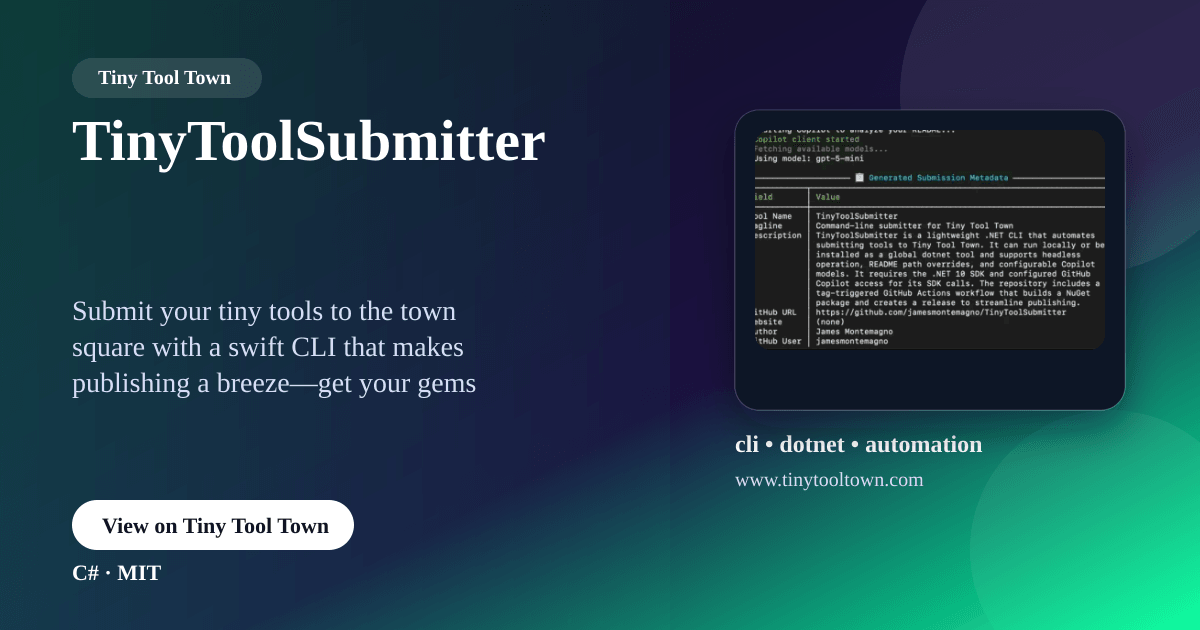 TinyToolSubmitter - CLI for submitting tools to Tiny Tool Town. | T...
