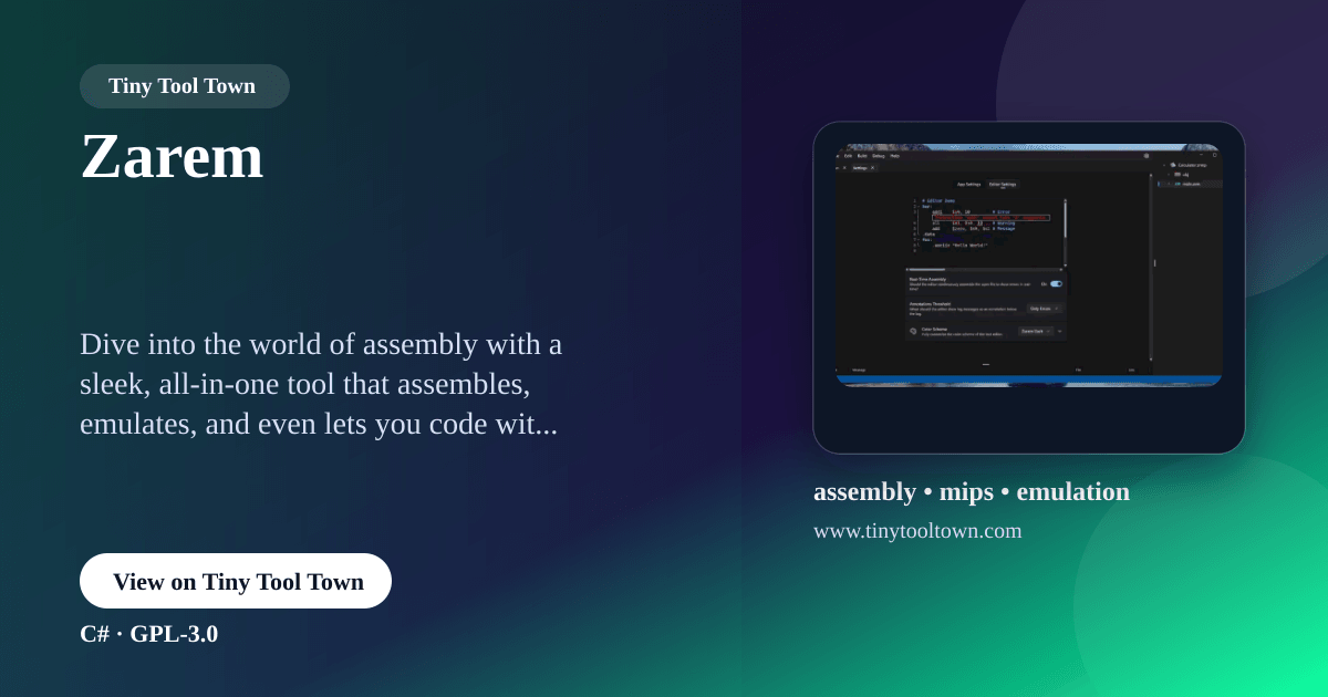 Zarem - An Assembler, Emulator and IDE for assembly in C#/WinUI | T...