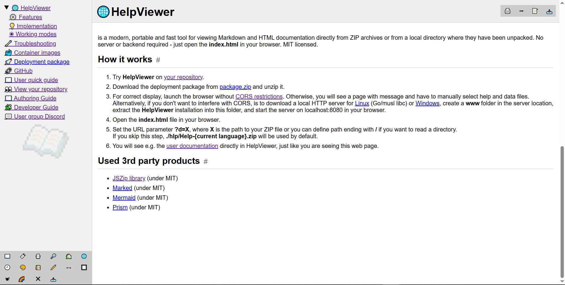 Screenshot of HelpViewer