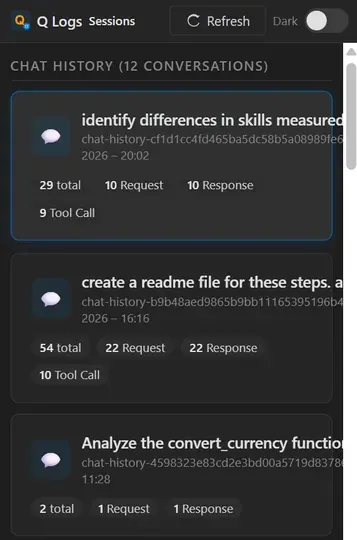 Screenshot of Amazon Q Log Viewer