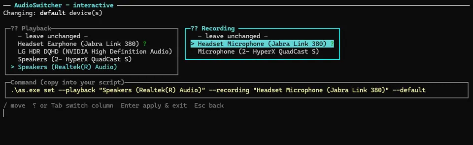 Screenshot of AudioSwitcher