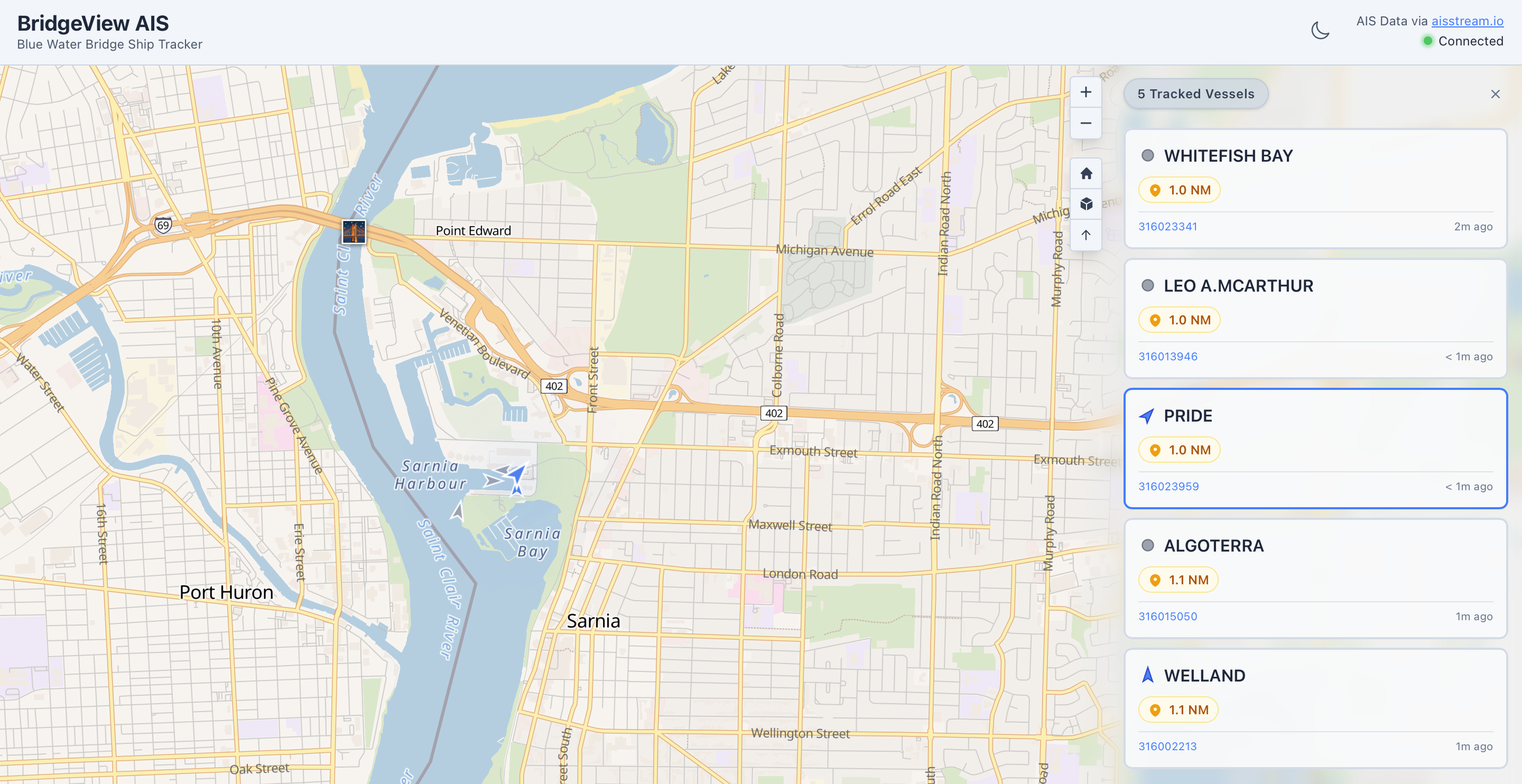 Screenshot of BridgeView AIS