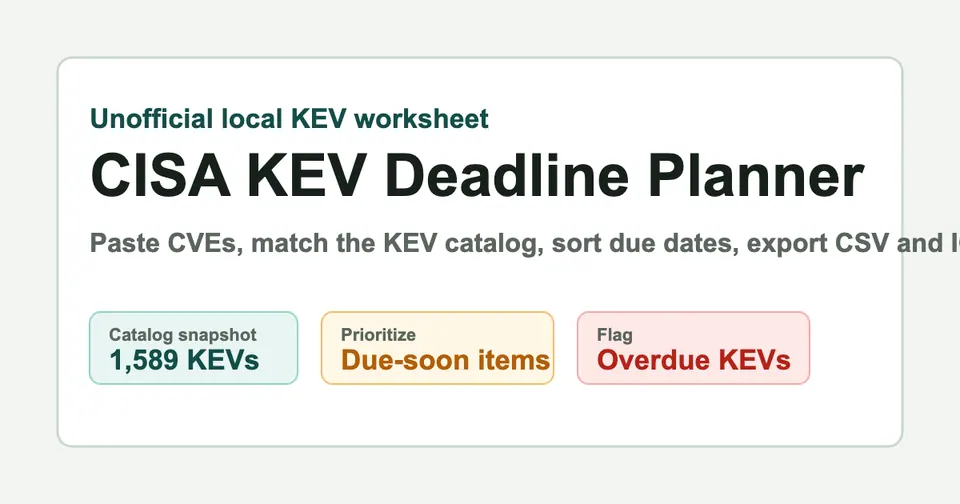 Screenshot of CISA KEV Deadline Planner