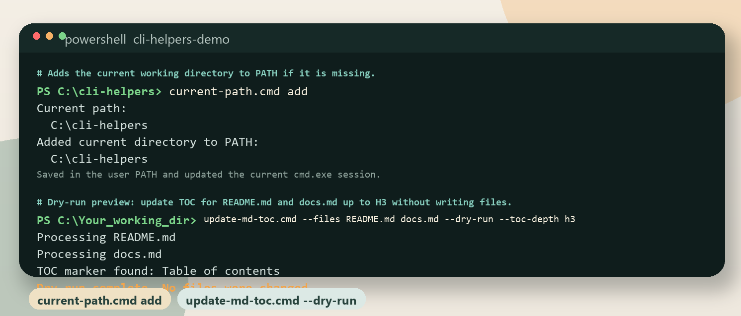 Screenshot of CLI Helpers