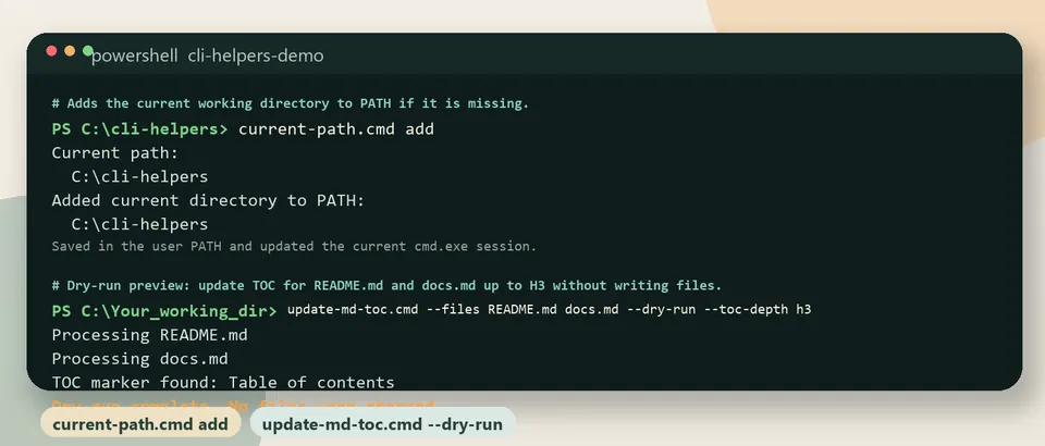 Screenshot of CLI Helpers