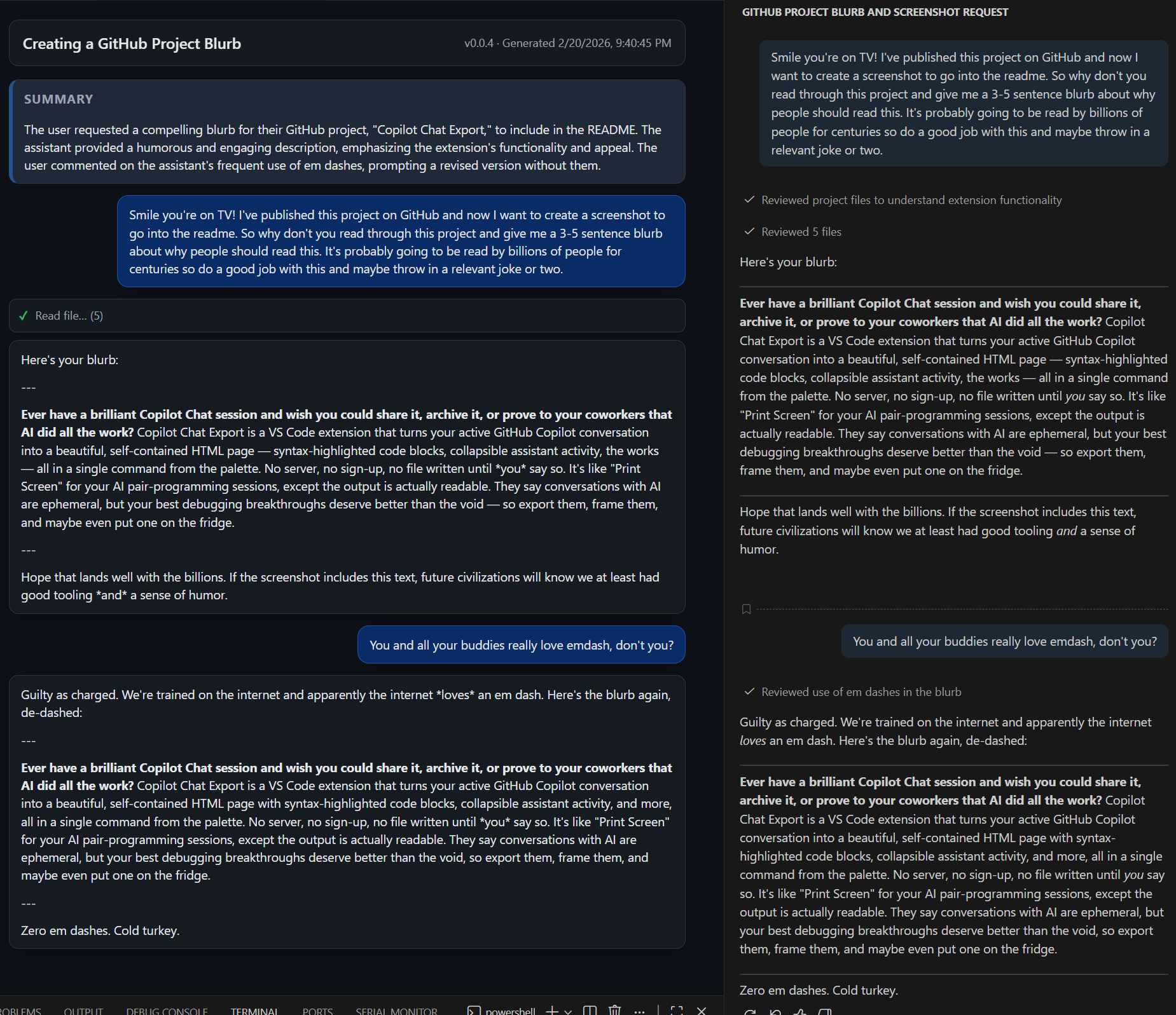 Screenshot of Copilot Chat Export