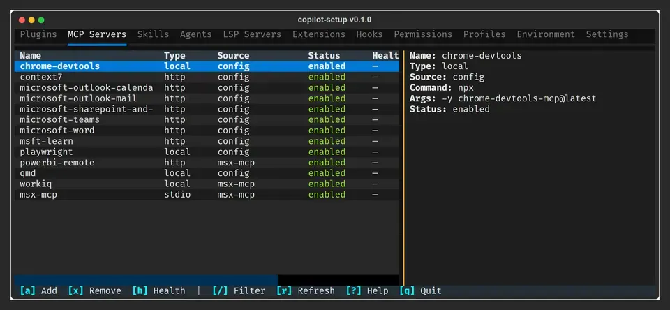 Screenshot of copilot-setup