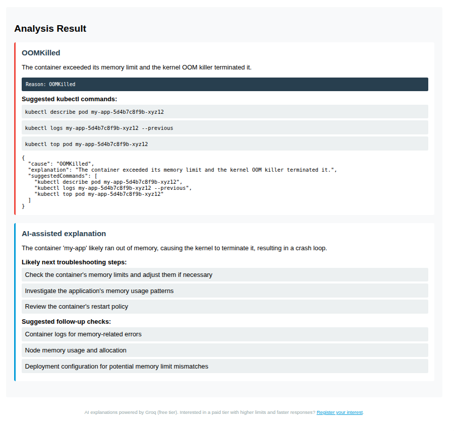 Screenshot of Crashloop Analyzer
