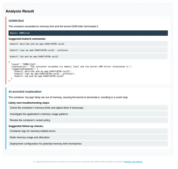 Screenshot of Crashloop Analyzer