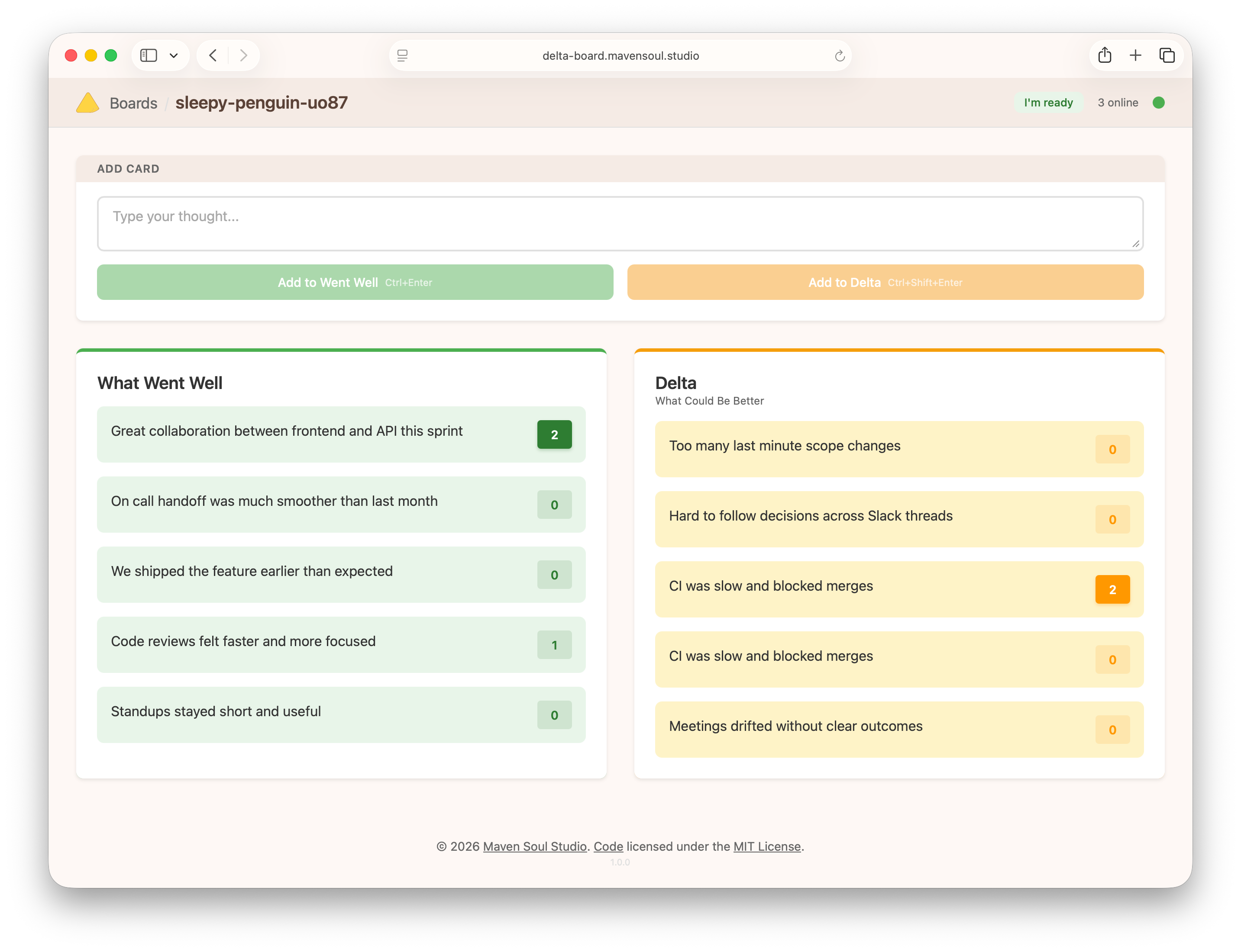 Screenshot of Delta Board