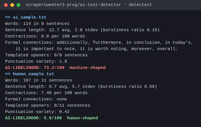 Screenshot of detectext