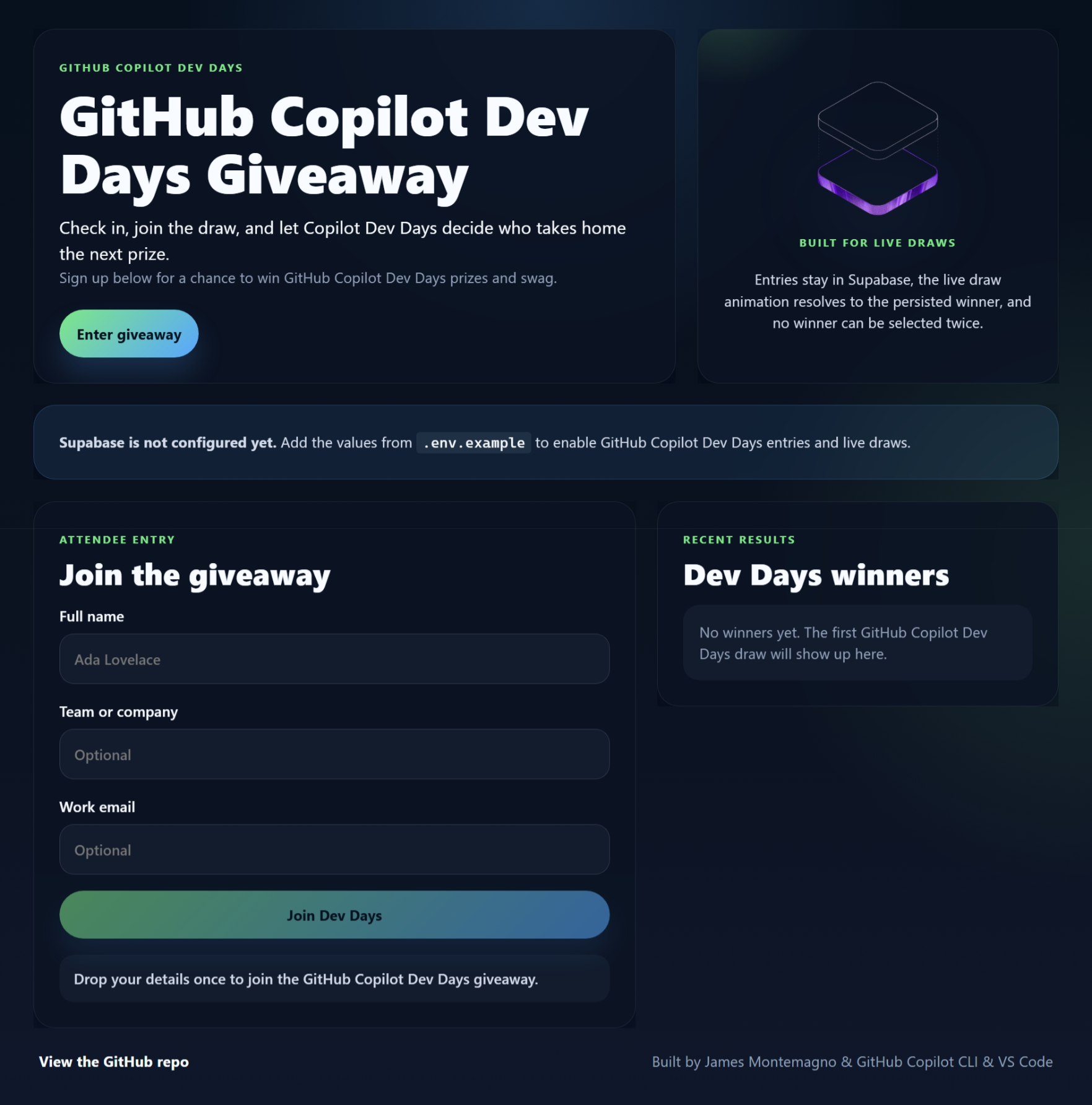 Screenshot of Dev Days Giveaway