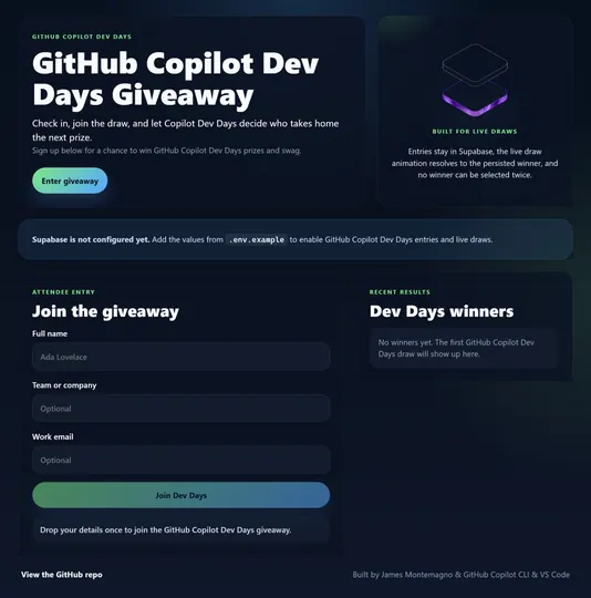 Screenshot of Dev Days Giveaway