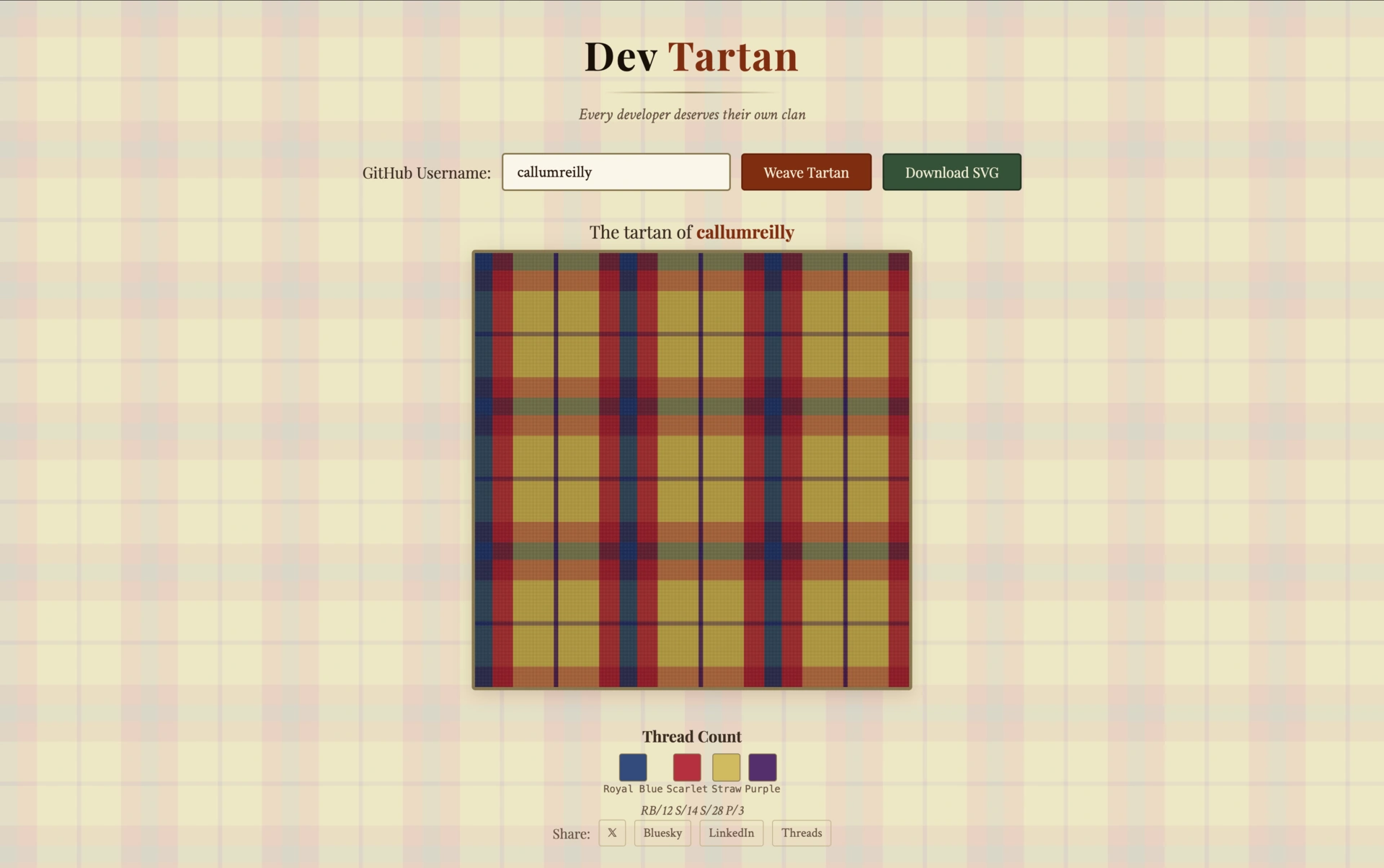 Screenshot of Dev Tartan + Bagpipe Ballad Generator