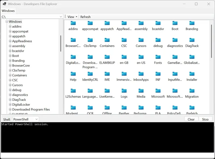 Screenshot of Developers File Explorer