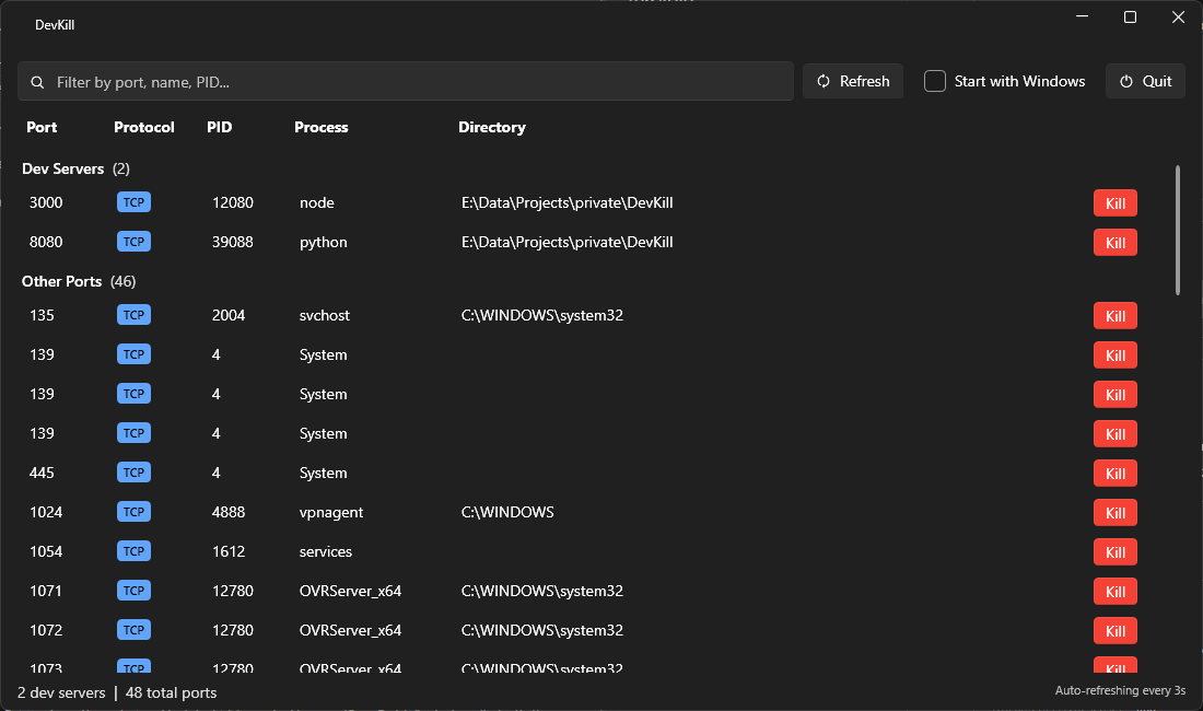 Screenshot of DevKill