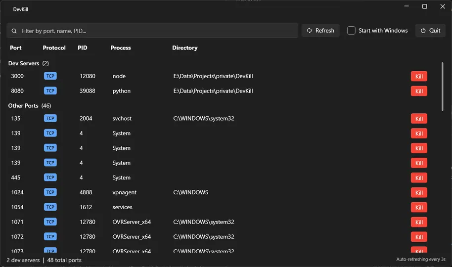 Screenshot of DevKill