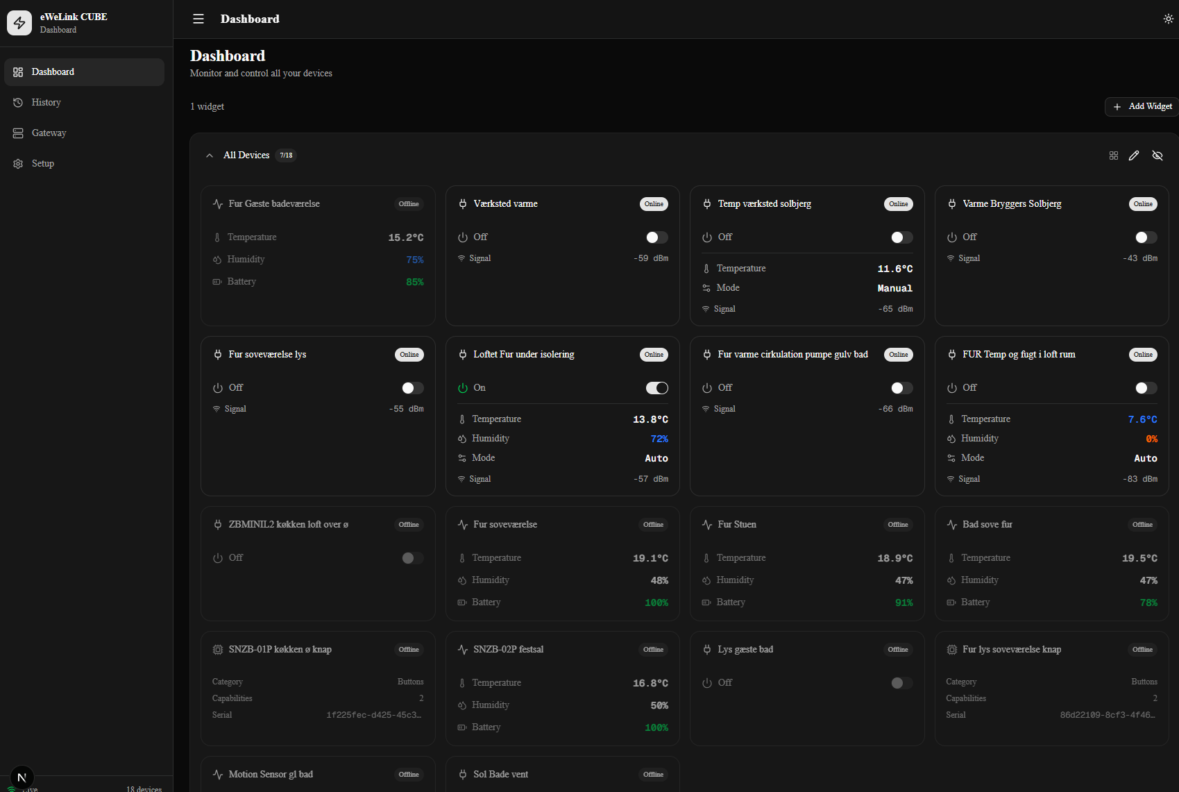 Screenshot of eWeLink CUBE Dashboard