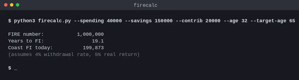 Screenshot of firecalc
