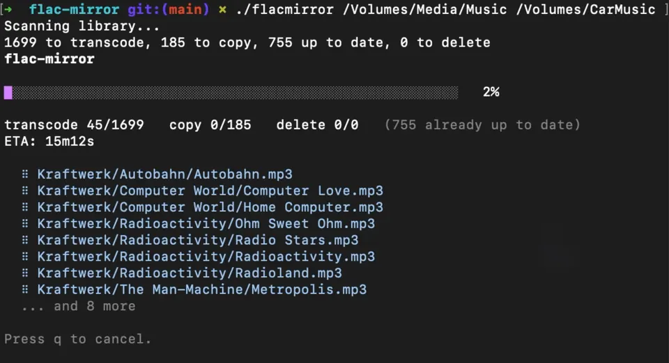 Screenshot of flac-mirror