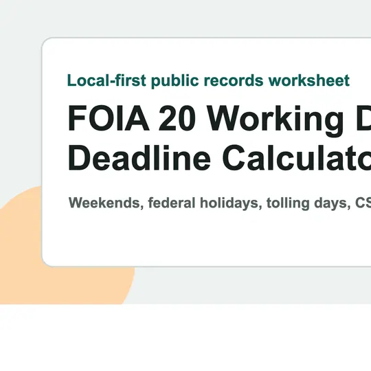 Screenshot of FOIA 20 Working Day Deadline Calculator