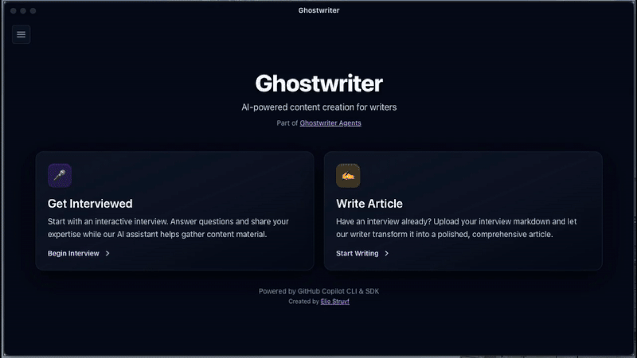 Screenshot of Ghostwriter App