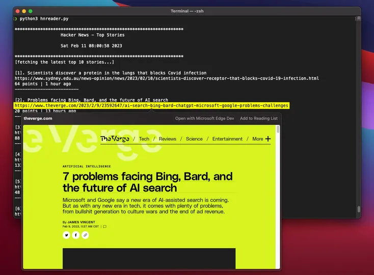 Screenshot of hnreader