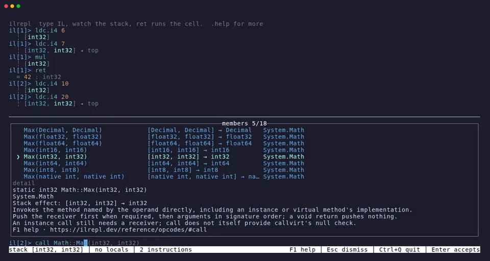 Screenshot of ilrepl