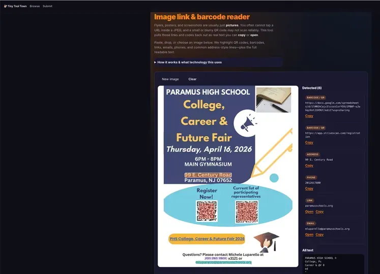 Screenshot of Image Link & Barcode Reader