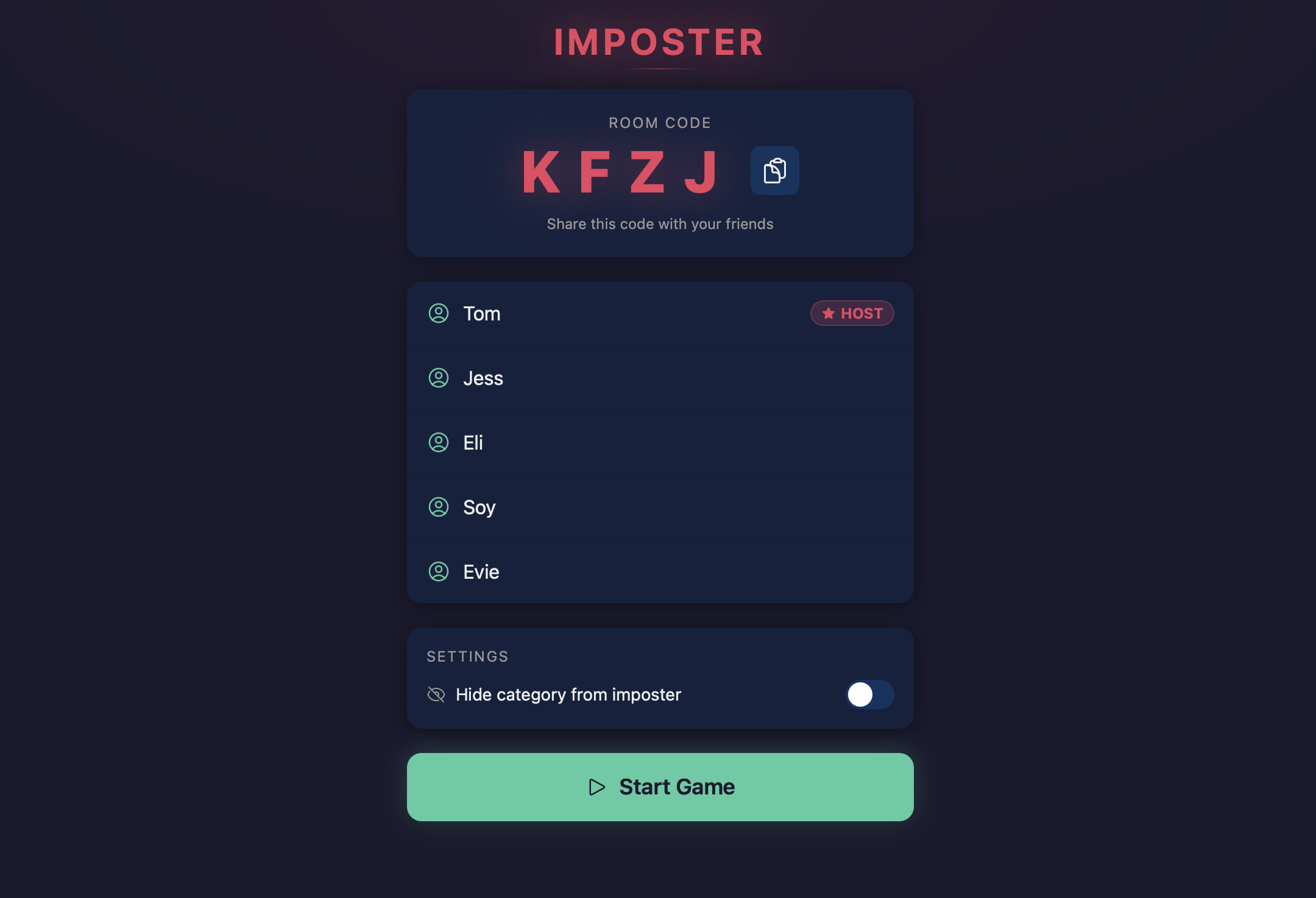 Screenshot of Imposter Game