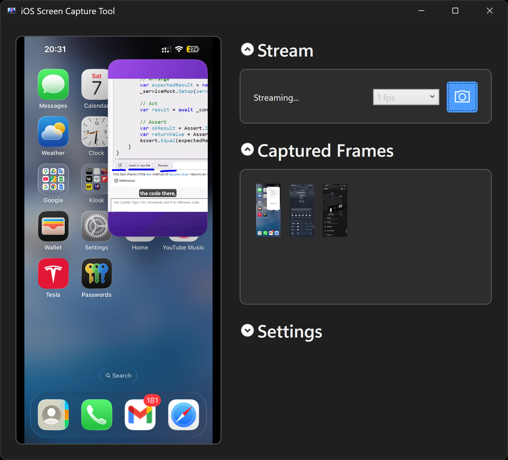 Screenshot of iOS Screen Capture Tool