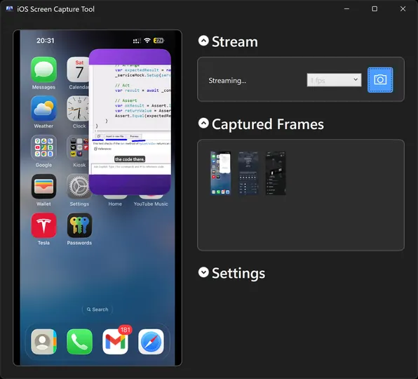 Screenshot of iOS Screen Capture Tool