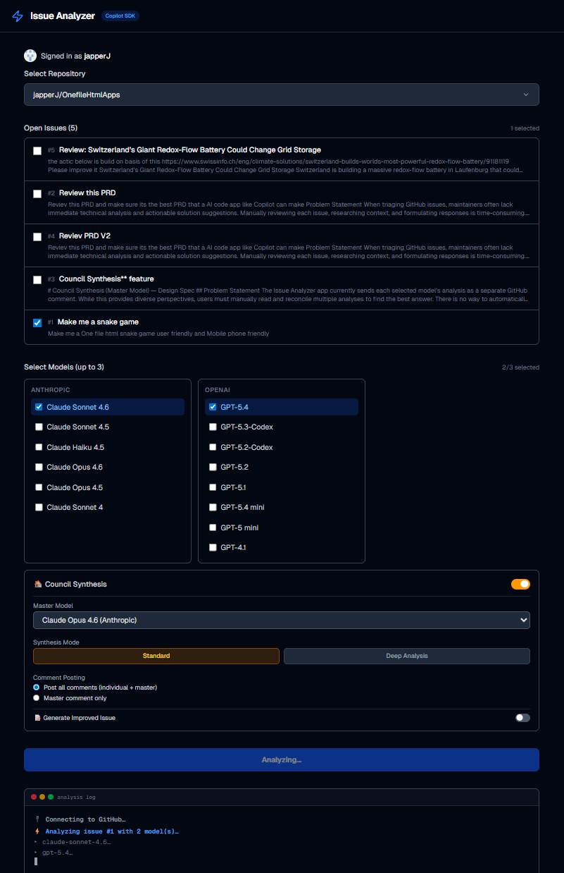 Screenshot of Issue Analyzer