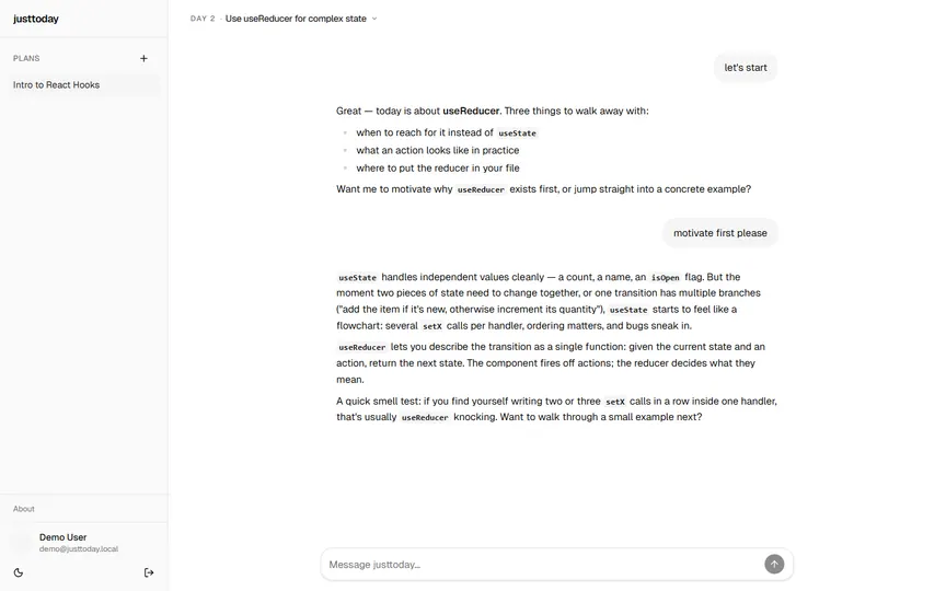 Screenshot of justtoday