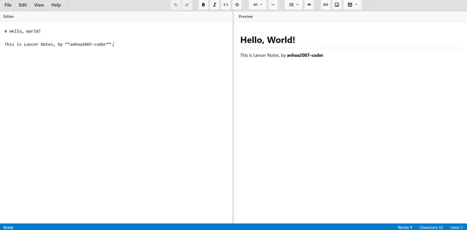 Screenshot of Lancer Notes