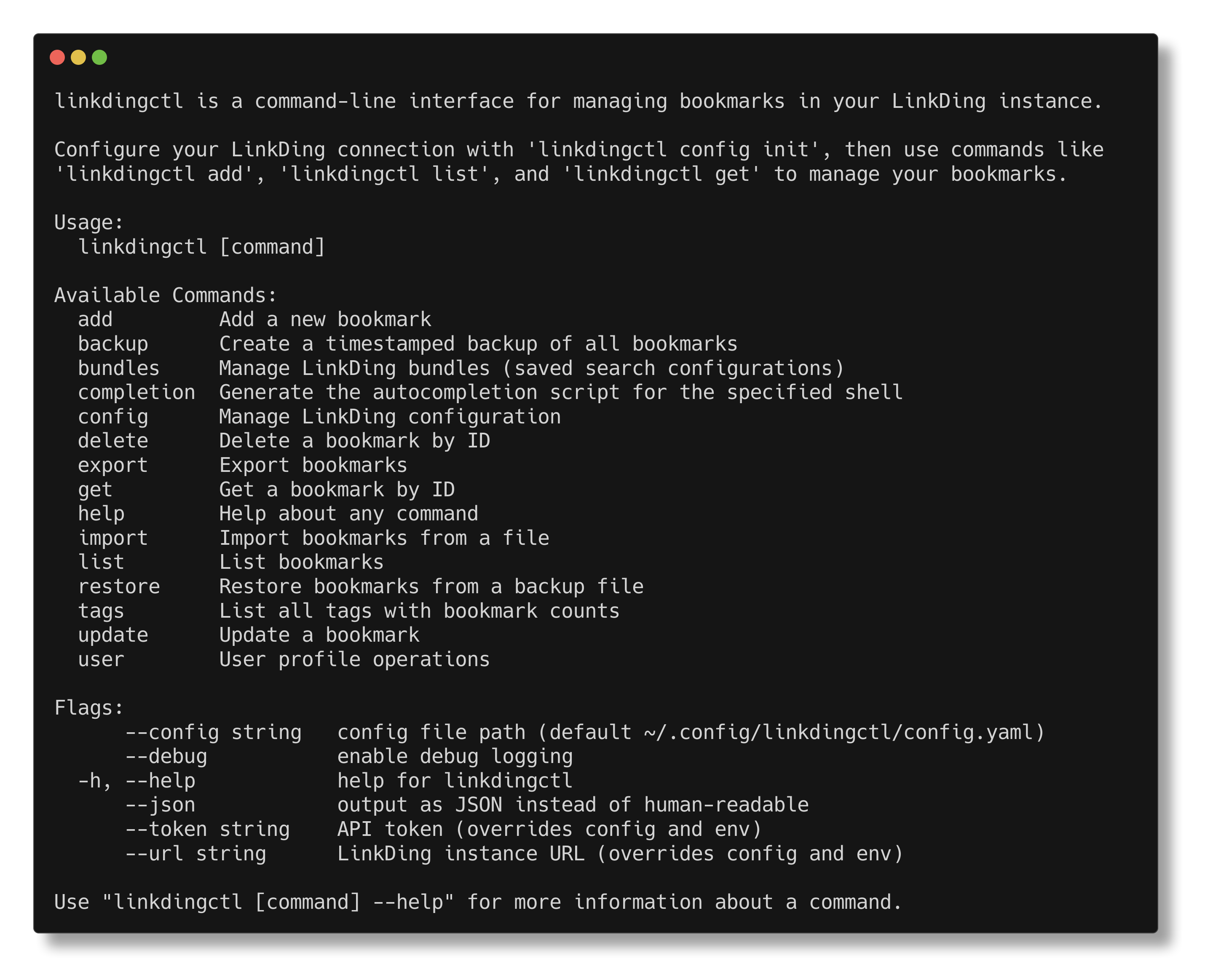 Screenshot of linkdingctl