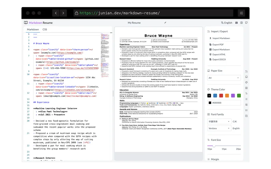 Screenshot of Markdown Resume
