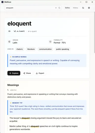 Screenshot of MelliLex