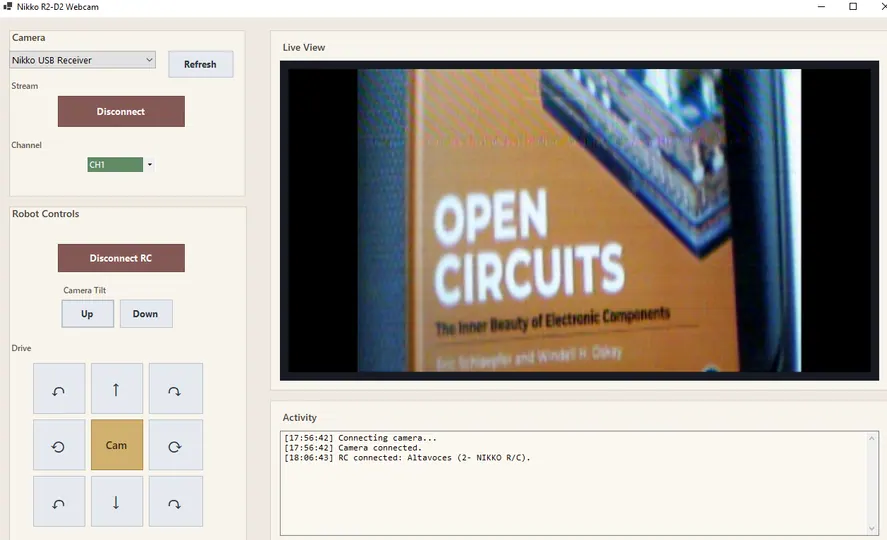 Screenshot of Nikko R2-D2 webcam/RC app