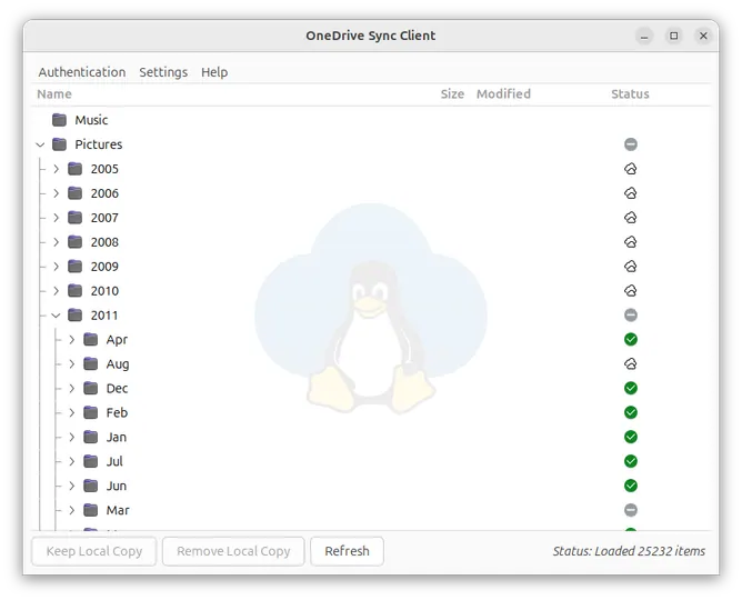 Screenshot of OneDrive Sync Client for Linux