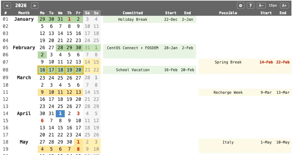 Screenshot of Online Compact Calendar