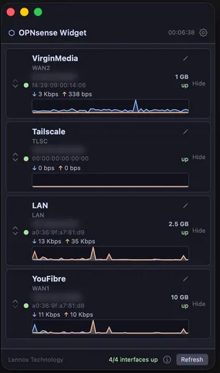 Screenshot of opensense-widget MacOS
