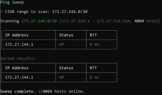 Screenshot of ping-sweep